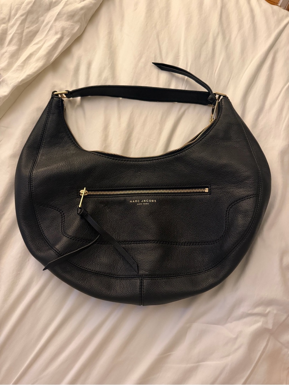 Marc Jacobs Black Leather Crescent Shoulder Bag with Gold Hardware